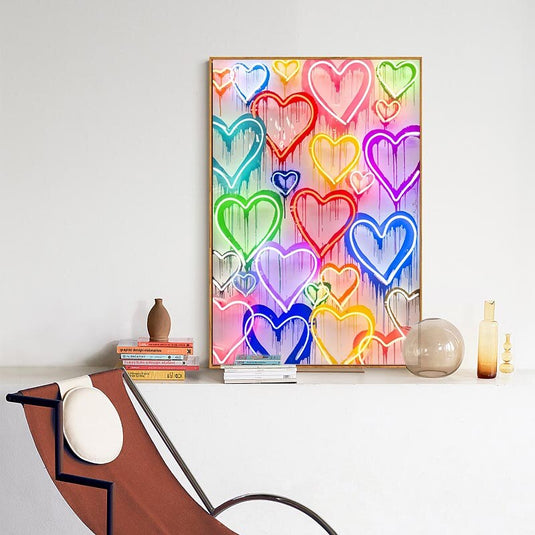 Colourful Love Hearts Canvas Wall Art-GraffitiWallArt