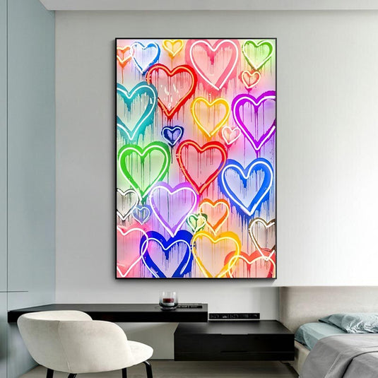 Colourful Love Hearts Canvas Wall Art-GraffitiWallArt