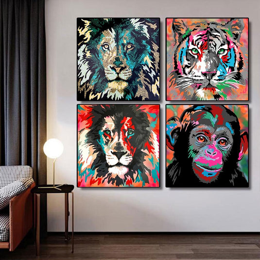 Colourful Monkey Lion Canvas Wall Art-GraffitiWallArt