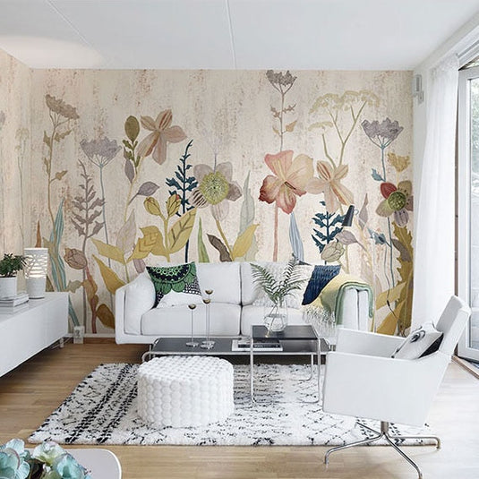 Countryside Flowers Wallpaper Mural: Enhance Your Space-GraffitiWallArt