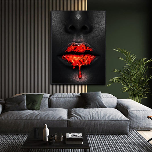 Creative Red Lips Dollar Canvas Wall Art-GraffitiWallArt