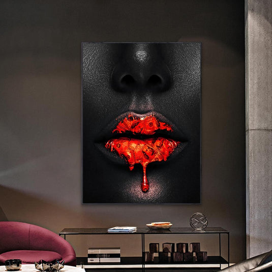 Creative Red Lips Dollar Canvas Wall Art-GraffitiWallArt