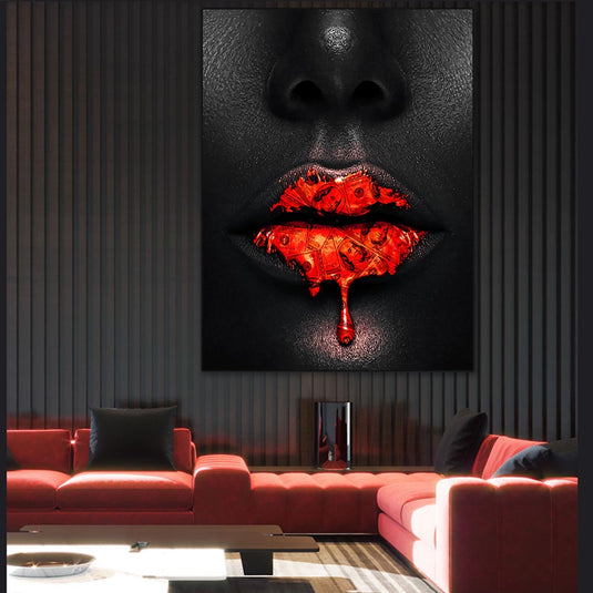 Creative Red Lips Dollar Canvas Wall Art-GraffitiWallArt