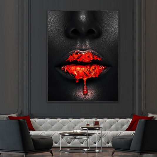 Creative Red Lips Dollar Canvas Wall Art-GraffitiWallArt