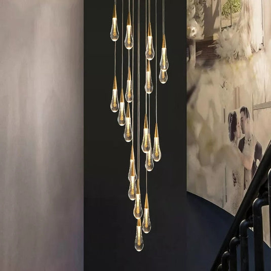 Crystal Drops Staircase Chandelier: Elegant Lighting-GraffitiWallArt