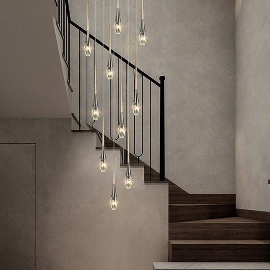 Crystal Drops Staircase Chandelier - Exquisite Home Lighting-GraffitiWallArt