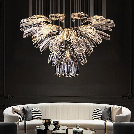 Crystal Glass Petals Chandelier: Elegant Lighting Fixtures-GraffitiWallArt