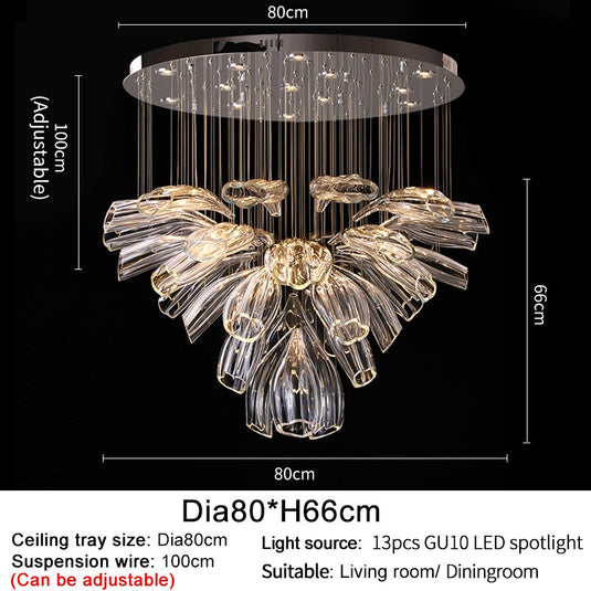 Crystal Glass Petals Chandelier: Elegant Lighting Fixtures-GraffitiWallArt