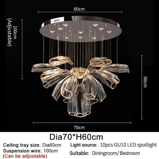 Crystal Glass Petals Chandelier: Elegant Lighting Fixtures-GraffitiWallArt