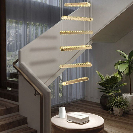 Crystal Rotating Bars Stairs LED Chandelier-GraffitiWallArt