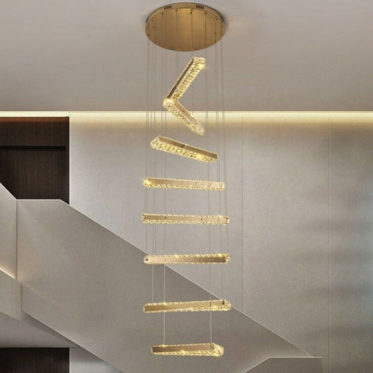 Crystal Rotating Bars Stairs LED Chandelier-GraffitiWallArt