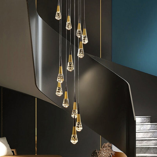 Crystal Spiral Cones Staircase Chandelier-GraffitiWallArt