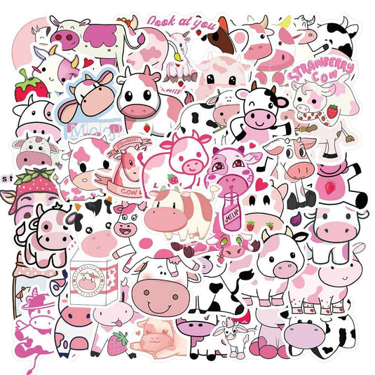 Cut Pink Cow Graffiti Waterproof Sticker-GraffitiWallArt