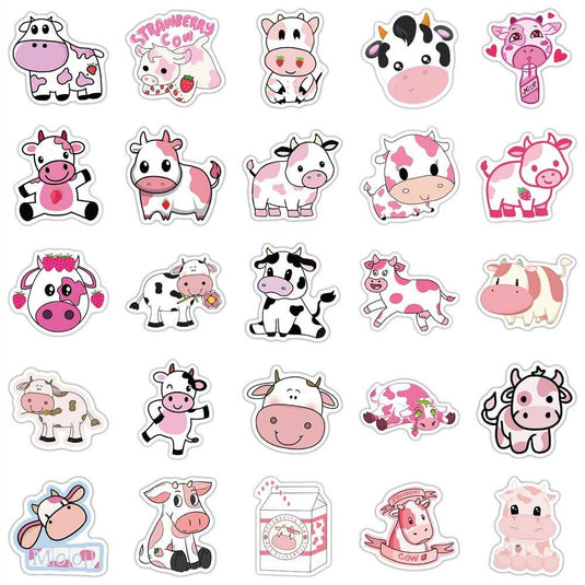 Cut Pink Cow Graffiti Waterproof Sticker-GraffitiWallArt