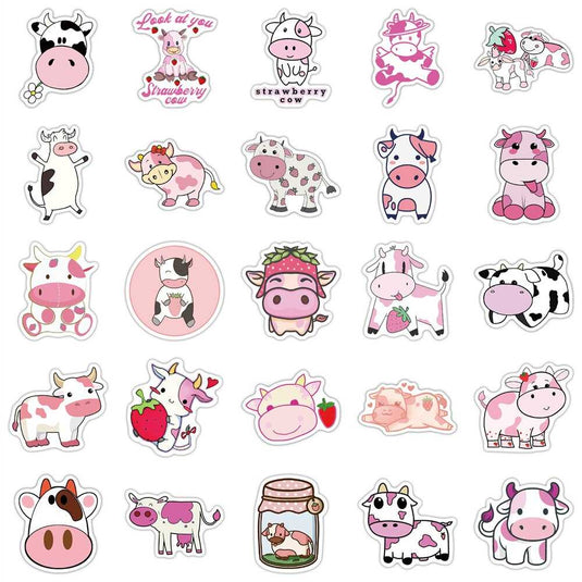 Cut Pink Cow Graffiti Waterproof Sticker-GraffitiWallArt