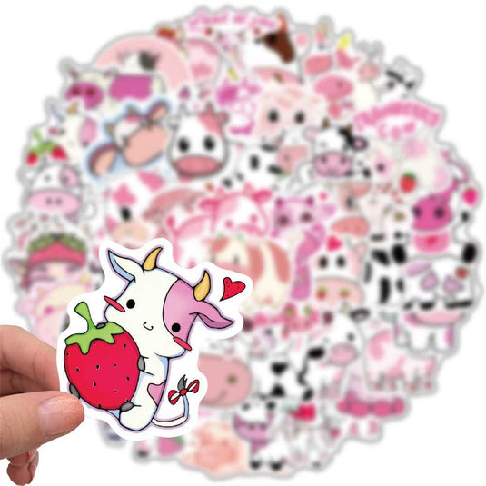 Cut Pink Cow Graffiti Waterproof Sticker-GraffitiWallArt