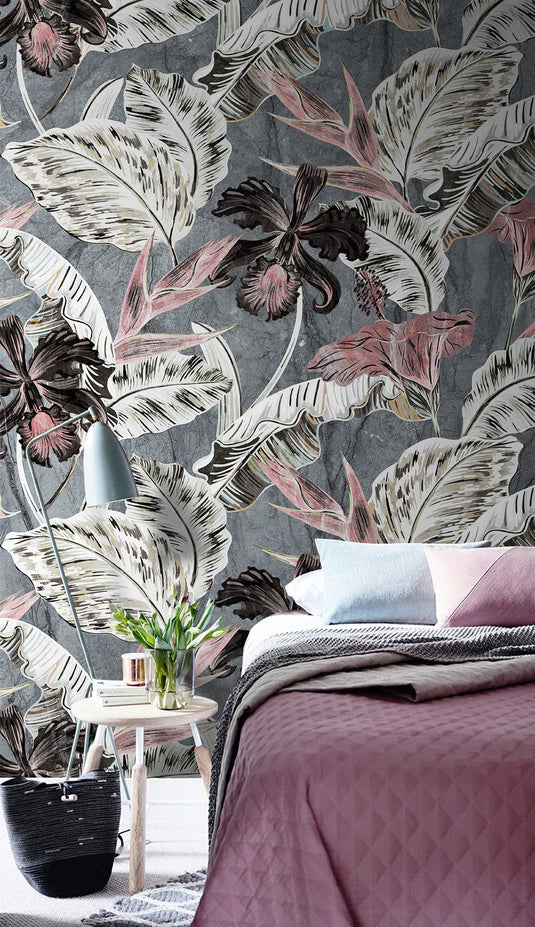 Dark Floral Bliss Wallpaper Mural-GraffitiWallArt