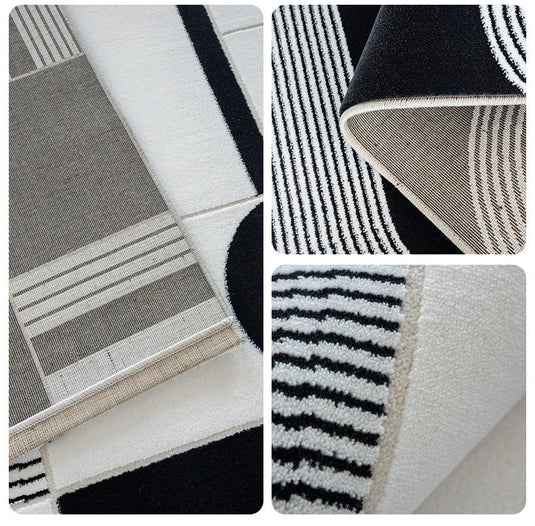 Abstract Black & White High Pile Tufted Rug