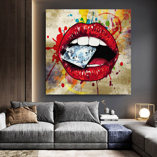 Diamond in Lips Canvas Wall Art-GraffitiWallArt