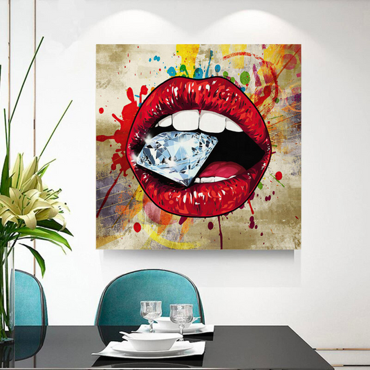 Diamond in Lips Canvas Wall Art-GraffitiWallArt