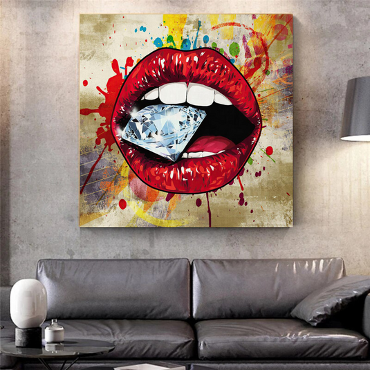 Diamond in Lips Canvas Wall Art-GraffitiWallArt