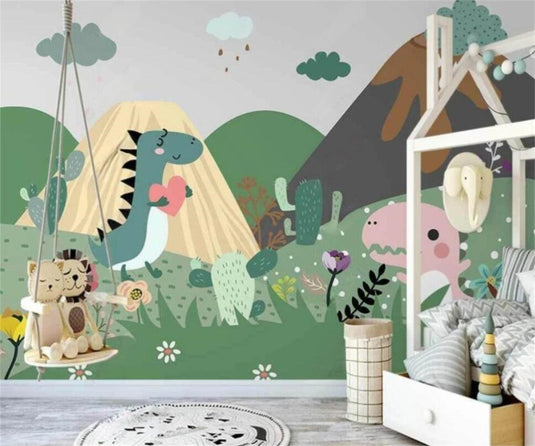 DinoLand Adventure Kids Room Dinosaur Wallpaper-GraffitiWallArt