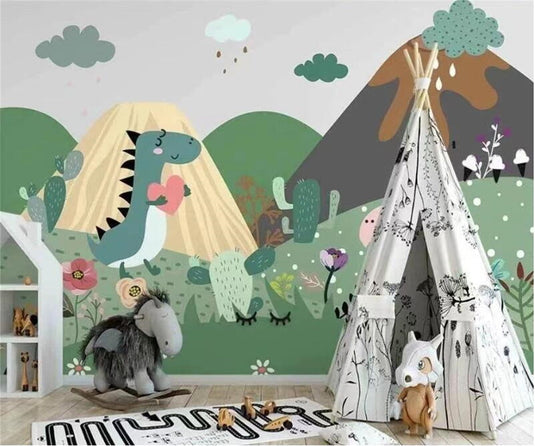 DinoLand Adventure Kids Room Dinosaur Wallpaper-GraffitiWallArt