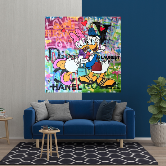 Disney Donald Duck Romantic Graffiti Canvas Wall Art-GraffitiWallArt