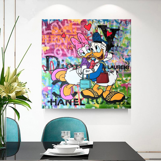 Disney Donald Duck Romantic Graffiti Canvas Wall Art-GraffitiWallArt