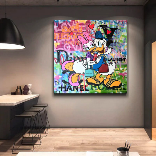 Disney Donald Duck Romantic Graffiti Canvas Wall Art-GraffitiWallArt