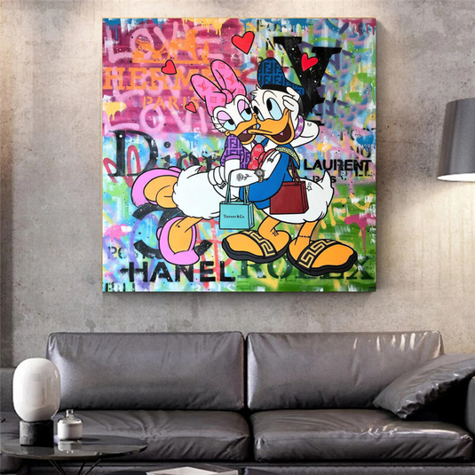 Disney Donald Duck Romantic Graffiti Canvas Wall Art-GraffitiWallArt