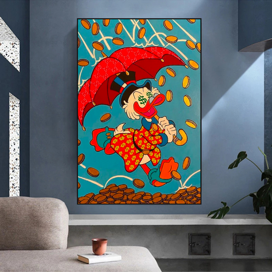 Disney Scrooge Mcduck with Umbrella Canvas Wall Art-GraffitiWallArt