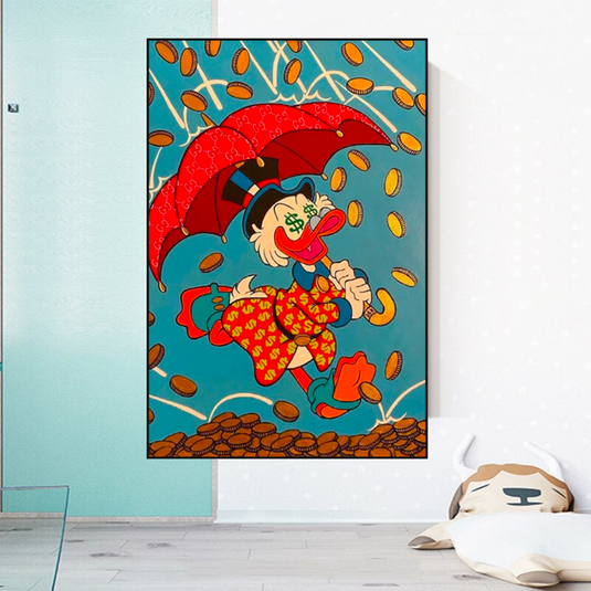 Disney Scrooge Mcduck with Umbrella Canvas Wall Art-GraffitiWallArt