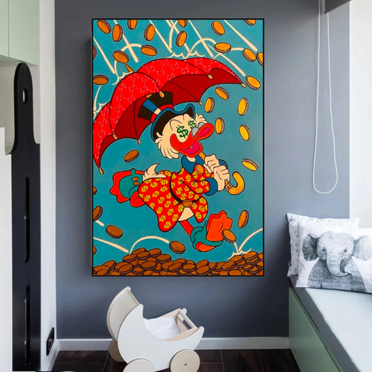 Disney Scrooge Mcduck with Umbrella Canvas Wall Art-GraffitiWallArt