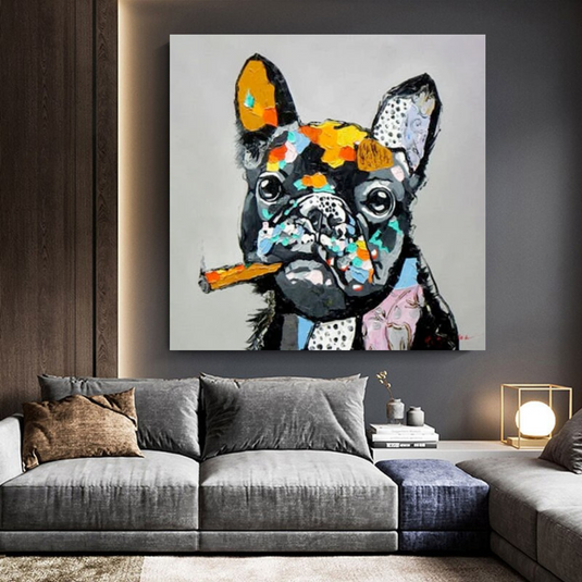 Dog Cheers Smoking Bulldog Canvas Wall Art-GraffitiWallArt