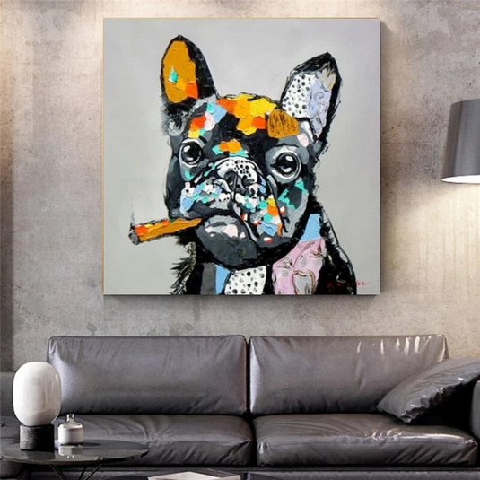 Dog Cheers Smoking Bulldog Canvas Wall Art-GraffitiWallArt