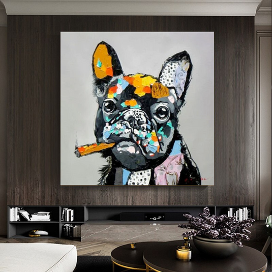 Dog Cheers Smoking Bulldog Canvas Wall Art-GraffitiWallArt