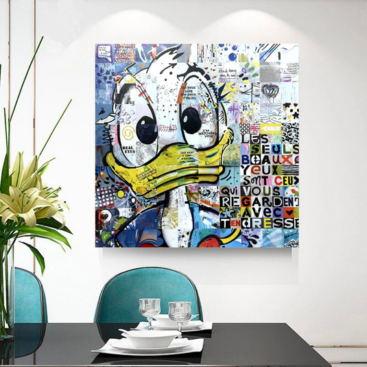 Donald Duck Canvas Wall Art with Tenderness Quote - The Only Beautiful Eyes-GraffitiWallArt