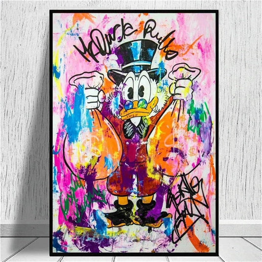 Donald Duck Rich Money Canvas Wall Art-GraffitiWallArt