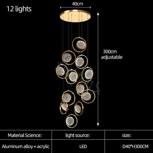 Double Rings Staircase Chandelier: Luxury Lighting Fixture-GraffitiWallArt