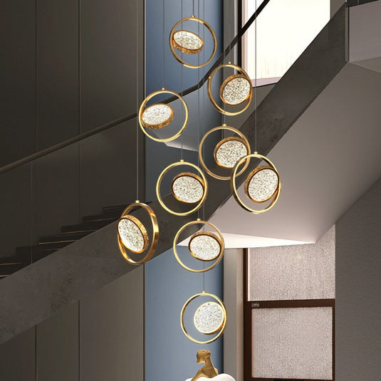 Double Rings Staircase Chandelier: Luxury Lighting Fixture-GraffitiWallArt