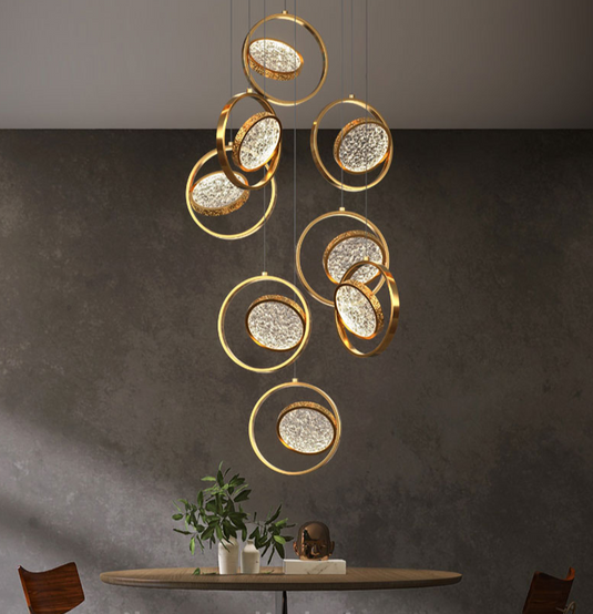 Double Rings Staircase Chandelier: Luxury Lighting Fixture-GraffitiWallArt