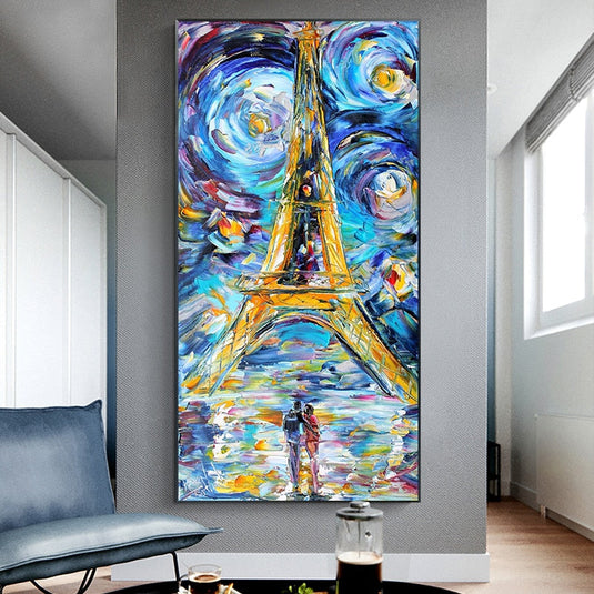 Eiffel Tower Of Paris Night Canvas Wall Art-GraffitiWallArt