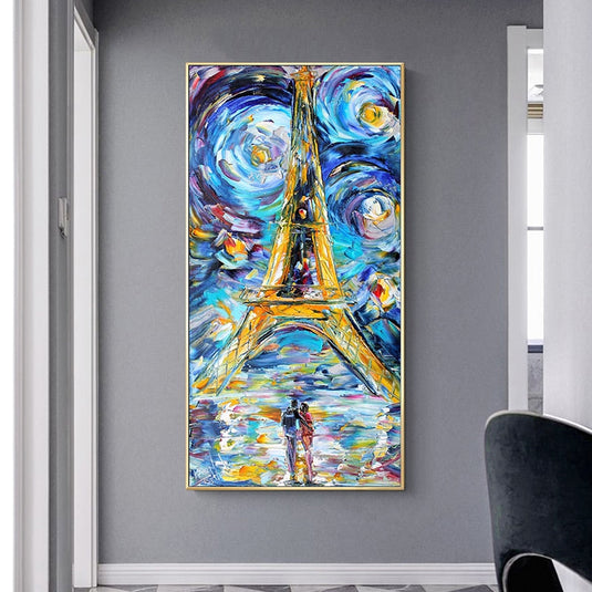 Eiffel Tower Of Paris Night Canvas Wall Art-GraffitiWallArt