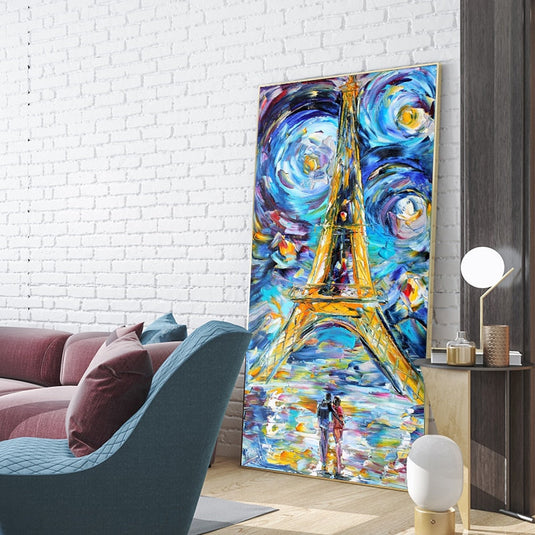 Eiffel Tower Of Paris Night Canvas Wall Art-GraffitiWallArt