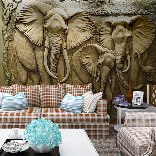 Elephants Engraved Wallpaper - Impressive Designs & Quality-GraffitiWallArt