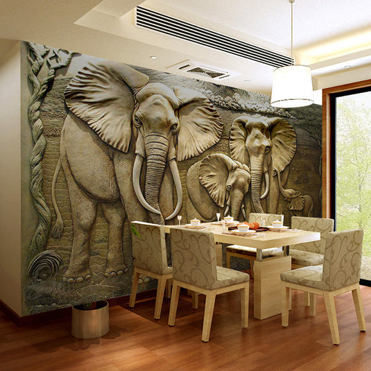 Elephants Engraved Wallpaper - Impressive Designs & Quality-GraffitiWallArt