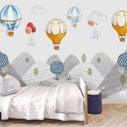 Elephants Hanging from Air Balloons: Kids Nursery Wallpaper-GraffitiWallArt