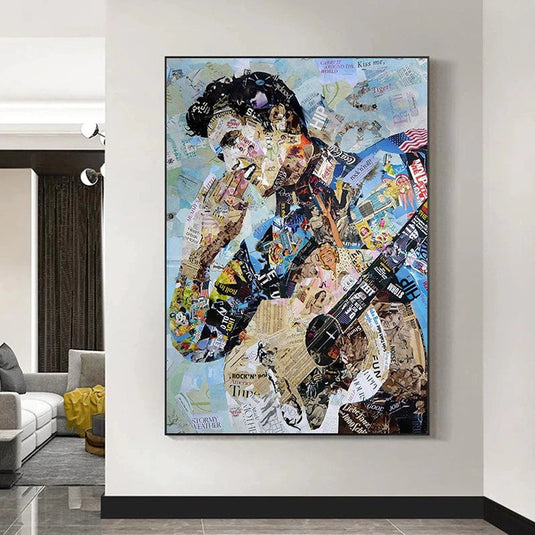 Elvis Presley Singer Portrait Canvas Painting Abstract Magazine Wall Art-GraffitiWallArt