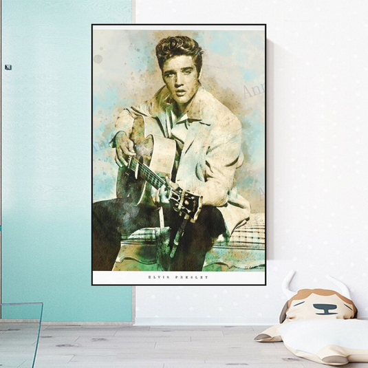 Elvis Presley Singer Portrait Canvas Painting Abstract Magazine Wall Art-GraffitiWallArt